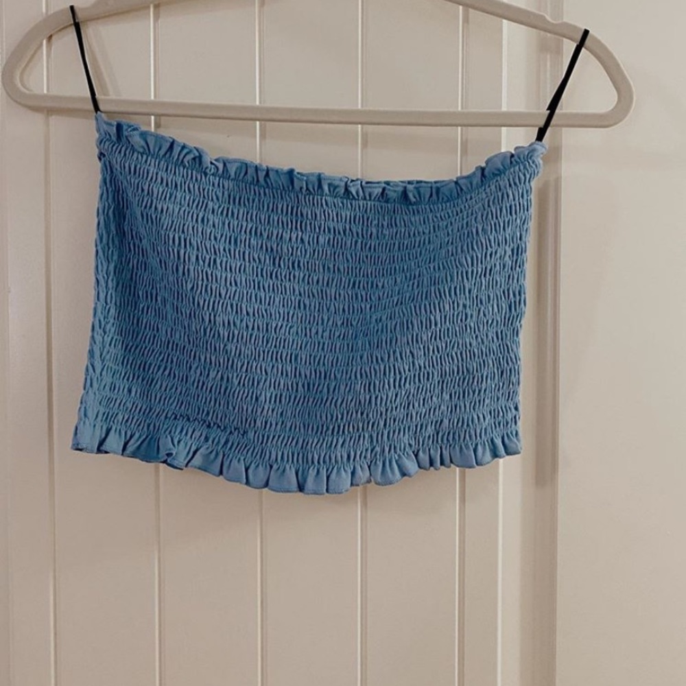 Blue smocked tube top